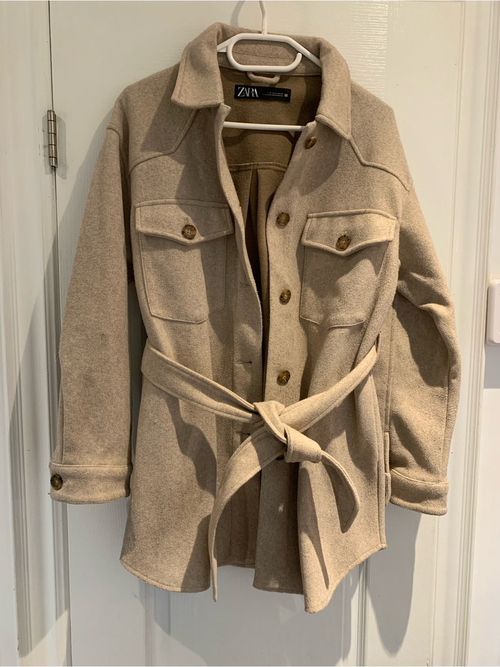 Zara Beige Belted Trench Shacket Coat